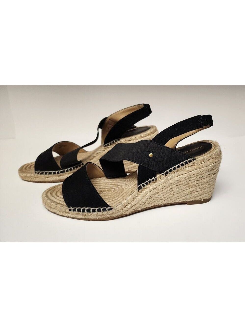 Adrienne Vittadini Black Espadrille Wedge Sandal Size 10M
